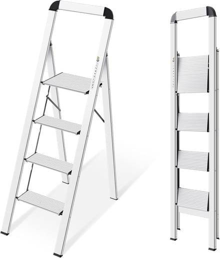 Huishoudtrap 4 Treden - Keukentrap - Inklapbaar - Antislip - Extra Stevig - Zilver