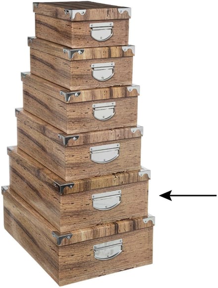 5Five Opbergdoos/box - 3x - Houtprint donker - L44 x B31 x H15 cm - Stevig karton - Treebox