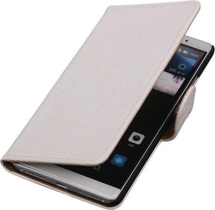 Wit Krokodil Booktype Huawei Mate S Wallet Cover Hoesje