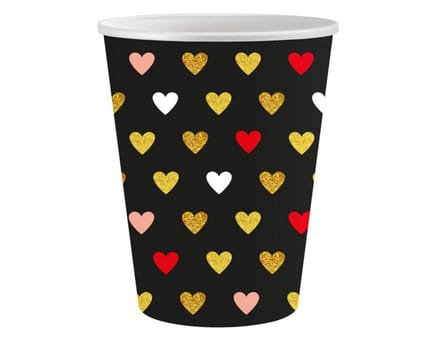 Love XOXO Black paper cup pack of 6, 250 ml