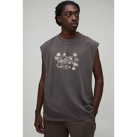 Gewassen Chocoladebruin Oversized Tanktop Met Ansichtkaartprint | Washed Chocolate | Size Large