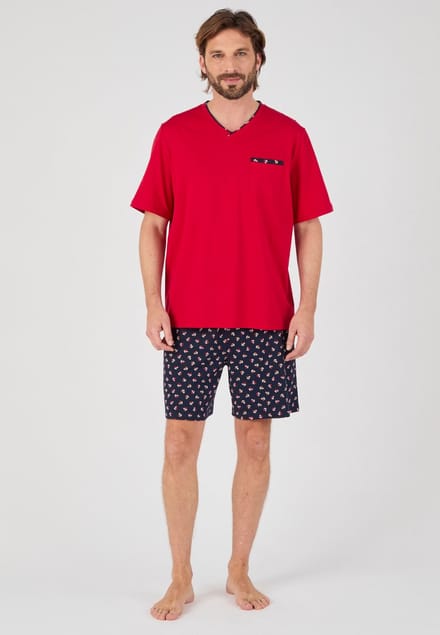 Damart - Pyjamashort van puur gekamd katoen. - Heren - Rood - M