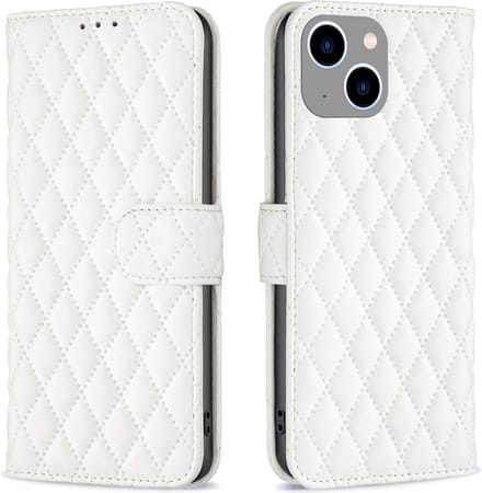 BINFEN Hoesje - Geschikt voor iPhone 15 Hoesje - BINFEN Rhombus Book Case - Wit