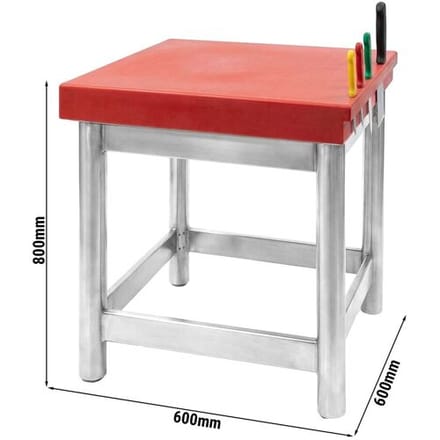 GGM Gastro Hackblock Edelstahl mit Arbeitsplatte aus Polyethylen - 600x600mm - inkl. Messerhalter