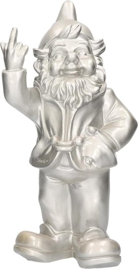 Tuinkabouter middelvinger tuin kabouter 30cm Zilver| GerichteKeuze