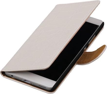 Wit Krokodil booktype wallet cover hoesje voor HTC One Mini 2