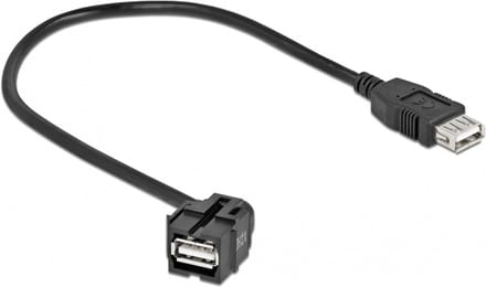 USB-A haaks (110° boven) Keystone module - USB-A (v) | USB2.0 | zwart | 0,30 meter