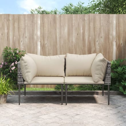 vidaXL - Tuinhoekbanken - met - kussens - 2 - st - poly - rattan - grijs