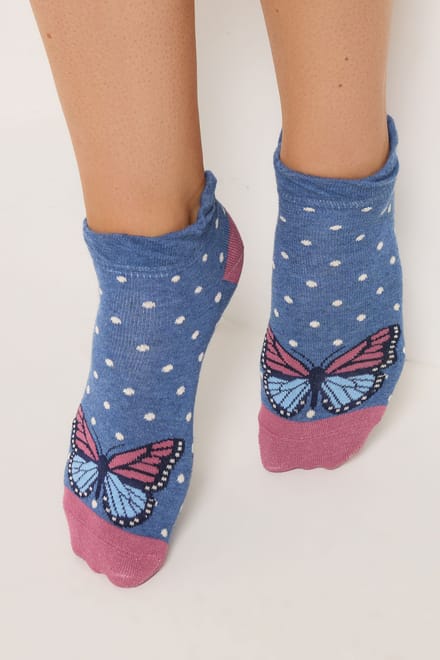 Yours 4Pack Blauwe Enkelsokken Met Vlinderprint Size 41-44