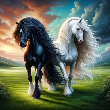 Diamond Painting paarden met prachtige lange manen