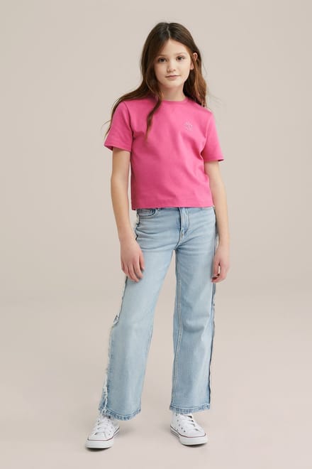 WE Fashion Meisjes cropped T-shirt met embroidery, 2- pack