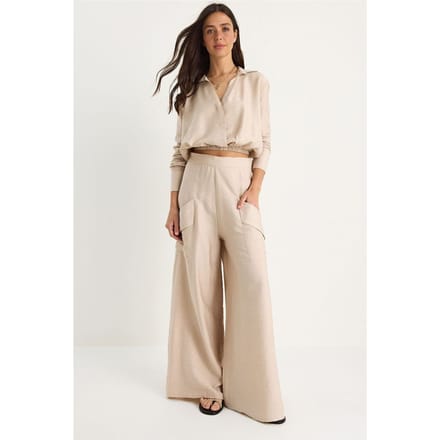 Hoge Taille V-hals Crop Sweatshirt en Wijde Pantalon Set