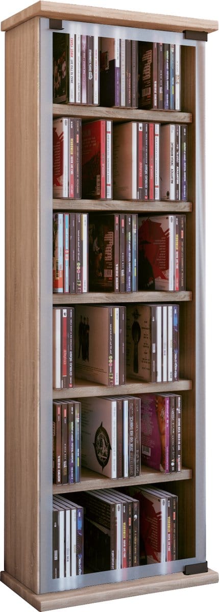 Houten CD DVD-standaard Plankkast Opbergstandaard Klassiek Glazen deur