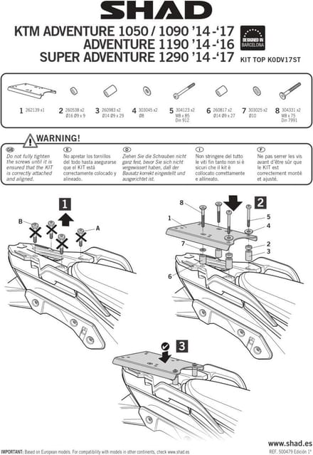 Support de top case Shad pour moto KTM 1090 Adventure 2014 à 2016 K0DV17ST Neuf