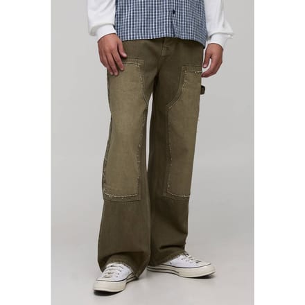 Relaxed Fit Washed Carpenter Distressed Worker Jeans | Green | Size 46R