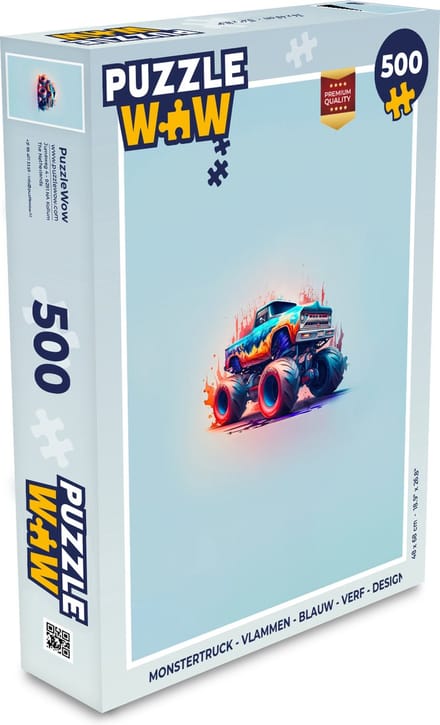 Puzzel Monstertruck - Vlammen - Blauw - Verf - Design - Legpuzzel - Puzzel 500 stukjes