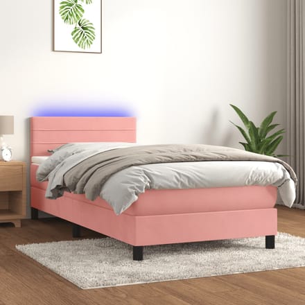vidaXL - Boxspring - met - matras - en - LED - fluweel - roze - 90x200 - cm