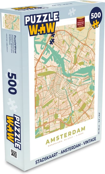 Puzzel Stadskaart - Amsterdam - Vintage - Legpuzzel - Puzzel 500 stukjes - Plattegrond