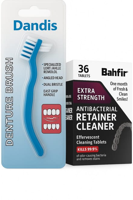 Kunstgebitborstel + 36 Reinigingstabletten - Voor Kunstgebit, Prothese, Beugel, Retainer & Aligner - Frisse Mint
