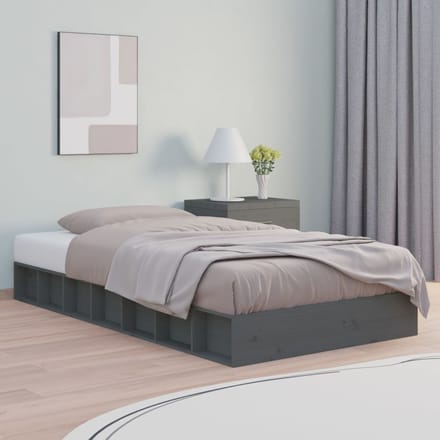 vidaXL - Bedframe - massief - hout - grijs - 75x190 - cm