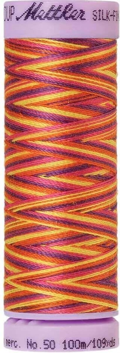 AMANN SILK-FINISH COTTON, MULTI-COLOR GAREN, PAARS-GEEL, 100M, COL. 9841, PER STUK.
