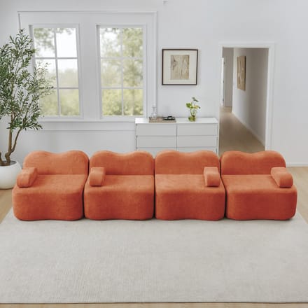 MODFU Modulaire Bank - Golfvorm - Diepe Zitting - Woonkamer - Fluweel - Oranje
