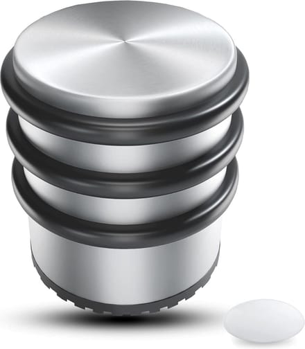 Deurstopper van roestvrij staal, hoog [1 stuk] + 1 extra wanddeurstopper - premium deurstopper zonder boren 1,1 kg - zware deurstopper bodem - 7,5 x 8 cm deurstopper