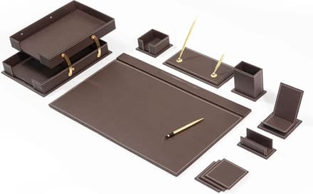 Lederen bureau Set -BRUIN - Bureau accessoires Set - 12 Accessoires - Office Desk Organizer Set - handgemaakte lederen bureau set - Manager Gift