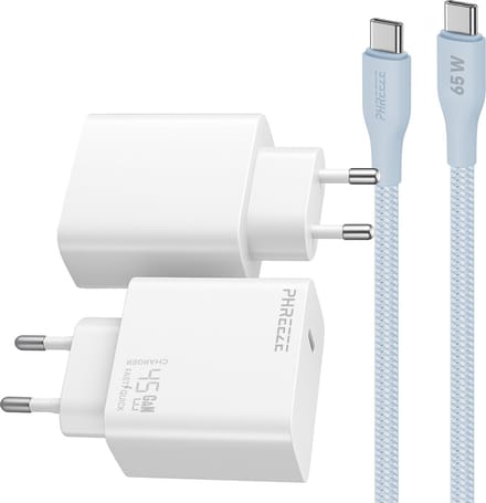 Phreeze usb C snellader 45 W met usb C naar usb C kabel 2 meter - Power Delivery - oplader A56 Tab S9 en Laptop