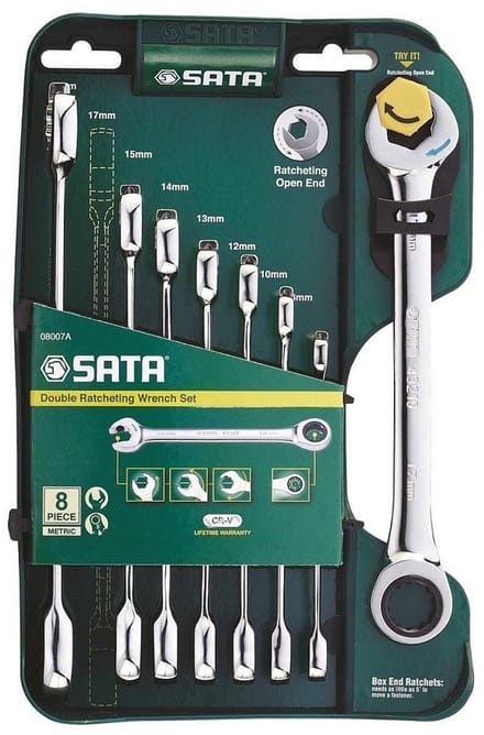 Sata ST08007ASJ - Sleutelset met Ratelsleutel - 8 Stuks - Dubbele Ratel - Chrome Vanadium