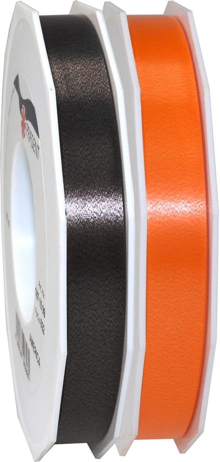 Glorex Hobby luxe cadeau sierlint zwart en oranje - 1.5 cm breed - 91 meter lang - set van 2 - hoogwaardig materiaal
