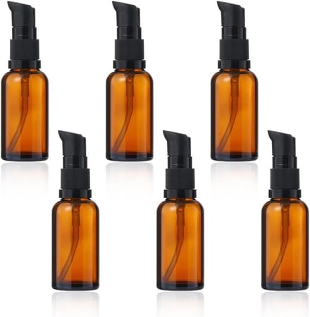 Famanu – Amberkleurige glazen pompflessen 30 ml – Set van 6