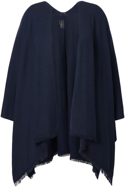 Ulla Popken - Dames - Gebreide poncho oversized siersteentjes open model - Donkermarine - Maat 2+