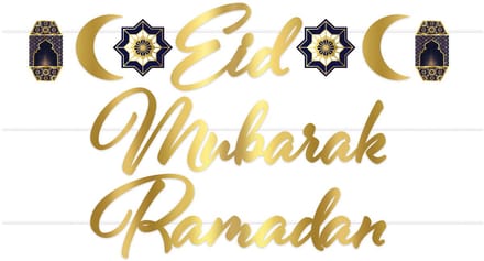 360 DEGREES - Eid Mubarak kartonnen slinger goud 182 cm en blauw