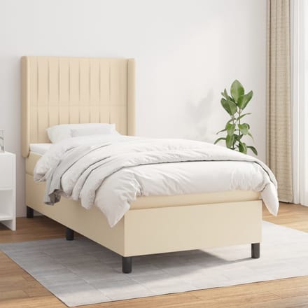 vidaXL - Boxspring - met - matras - stof - crèmekleurig - 100x200 - cm