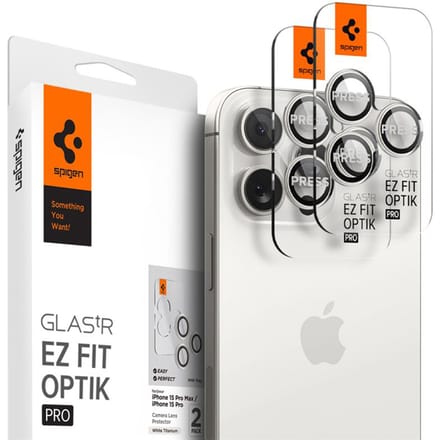 Spigen GlasTR EZ Fit Optik Pro - Camera Lens Protector Geschikt voor Apple iPhone 15 Pro / iPhone 15 Pro Max - met Installatieframe - Duo Pack - Wit