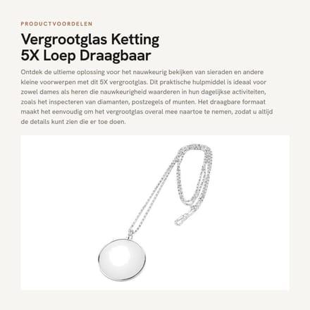 Dailygoods- Vergrootglas 5X Draagbaar - Loep - Hulpmiddel voor Sieraden - Optisch Glas - Zinklegering - Duurzaam