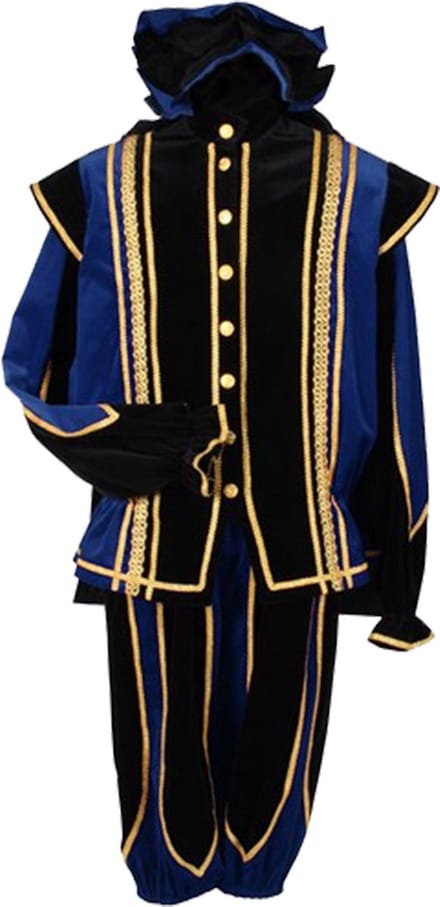 Zwart blauwe Pieten pak met cape.