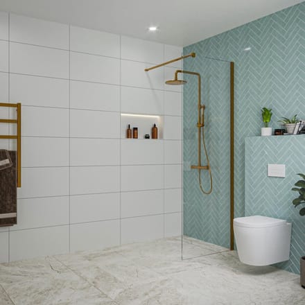 FugaFlow Eccelente Vetro inloopdouche badkamer - 70x200cm - helder glas - wandarm - geborsteld koper