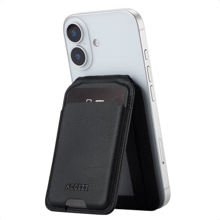 Accezz Leren Wallet met standaard - Geschikt voor MagSafe en Qi2 - Onyx Black