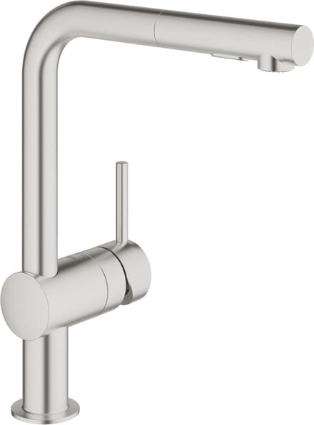 GROHE Minta Keukenkraan - Hoge draaibare L-uitloop - Met uittrekbare handdouche - RVS