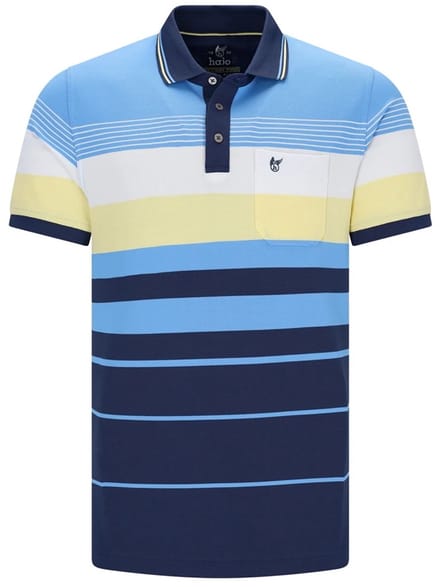 Hajo - Poloshirt Premium - heren- blauw geel gestreept - maat L