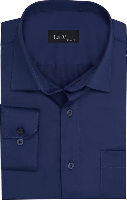 La V heren overhemd slim fit met strijkvrij Donkerblauw XXL