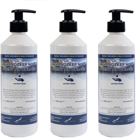 Handzeep No Scent, No Colour 500 ml - met gratis pompje - set van 3 stuks