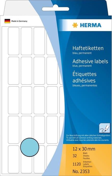HERMA Universele etiketten blauw 12x30 mm Papier 1120 St.