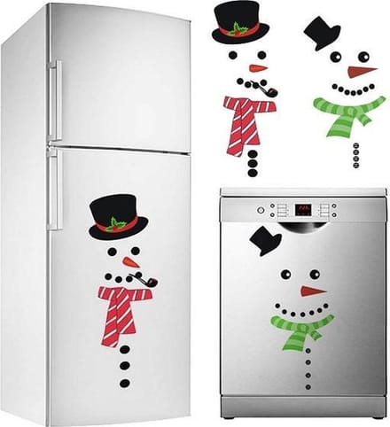 Kerstmis - Koelkast - 2 Raamstickers - Sneeuwpop - Herbruikbaar
