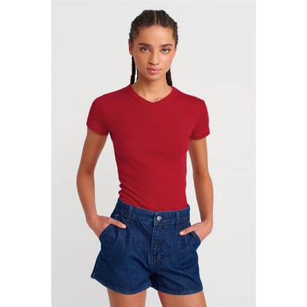 Slim Fit Katoenen V-Hals T-Shirt