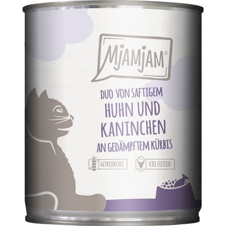 6x 800g MjAMjAM Duo Sappige Kip & Konijn op Gestoomde Pompoen Natte Kattenvoer