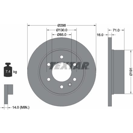 Remschijf TEXTAR 93143303 achter, volledig, 1 Stuk