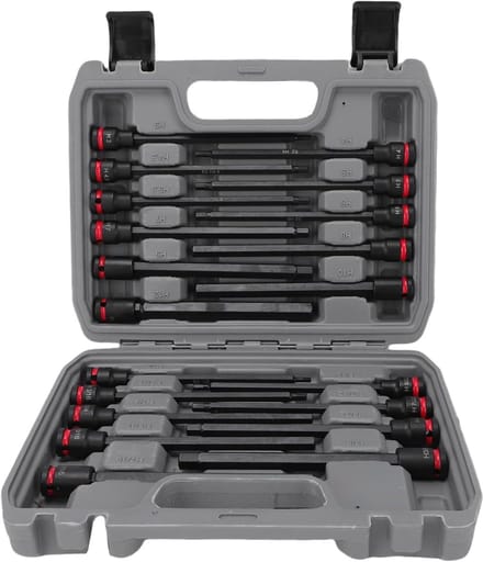Doppenset Zeskantbit - Verlengde Doppen - Krappe Ruimtes - S2 & CR V Staal - 3/8 Inch